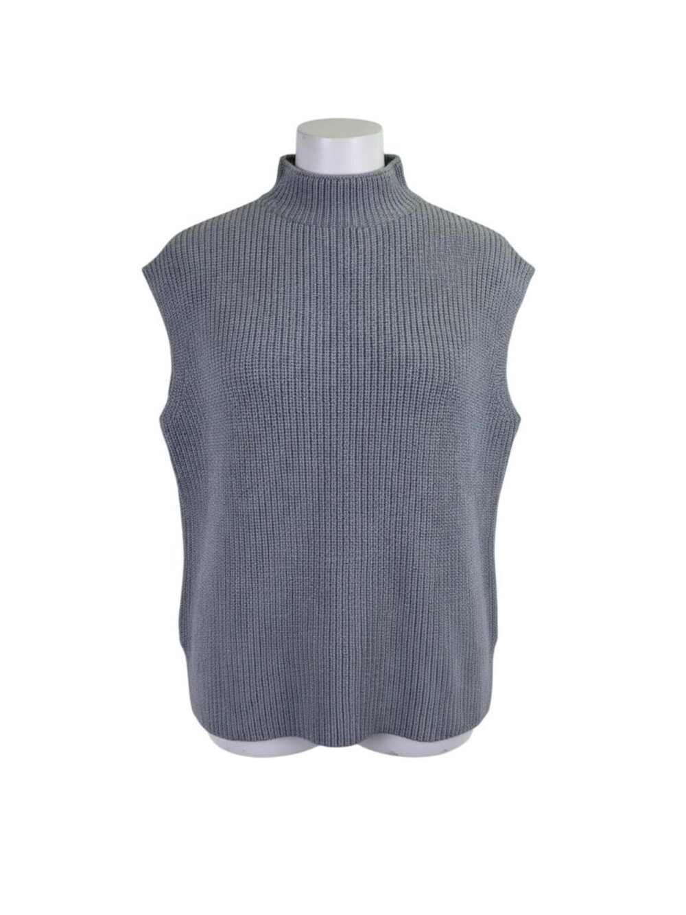 Martha Stewart Womens Gray Merino Wool Knit Sleeveless Mock Neck Sweater Sz M